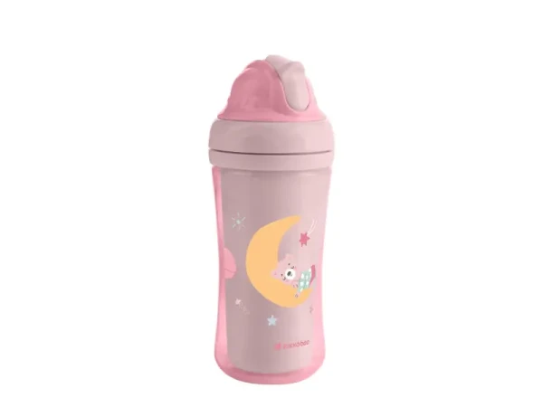 KikkaBoo Hrnček so silikónovou slamkou 220ml 8m+ Moony me Pink