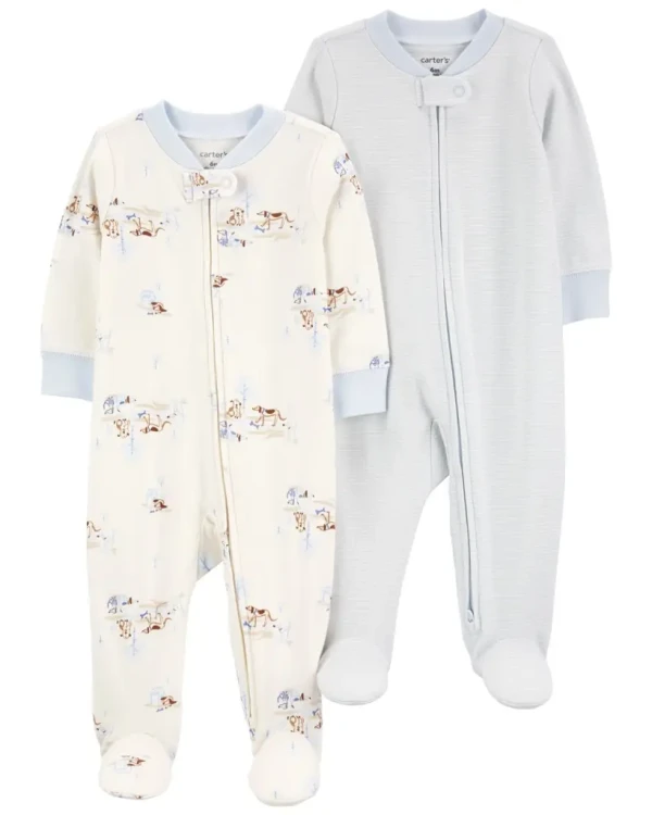 CARTER'S Overal na zips Sleep&Play Blue Dog/Stripe chlapec 2ks 9m/ veľ. 74