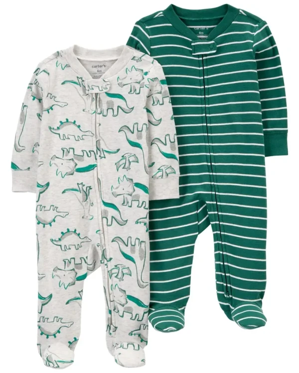 CARTER'S Overal na zips Sleep&Play Green Dino/Stripe chlapec 2ks 9m/ veľ. 74