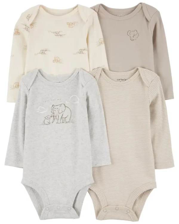 CARTER'S Body dlhý rukáv Gray Elephant neutrál 4ks 18m/ veľ. 86