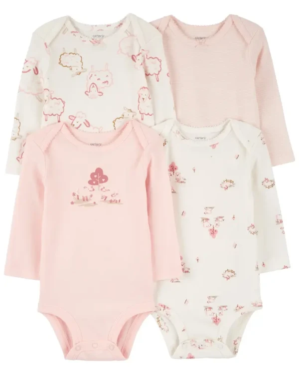 CARTER'S Body dlhý rukáv Pink/Ivory dievča 4ks NB/ veľ. 56