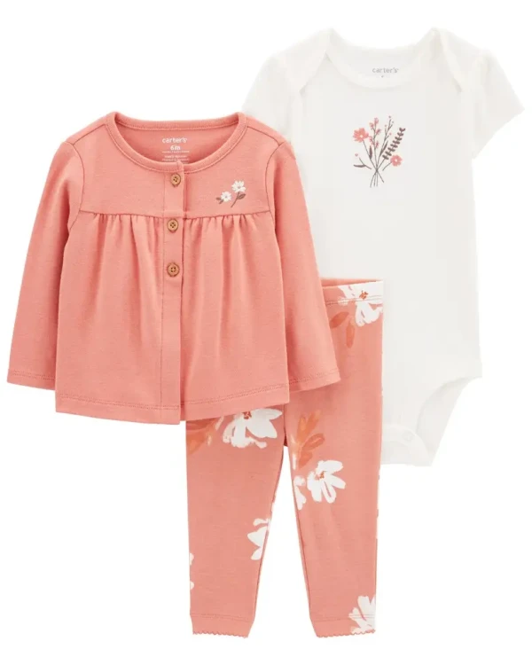 CARTER'S Set 3dielny mikina, body kr. rukáv, legíny Pink Floral dievča MFL 12m/ veľ. 80