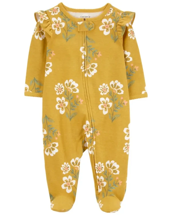 CARTER'S Overal na zips Sleep&Play Mustard Floral dievča 9m/ veľ. 74