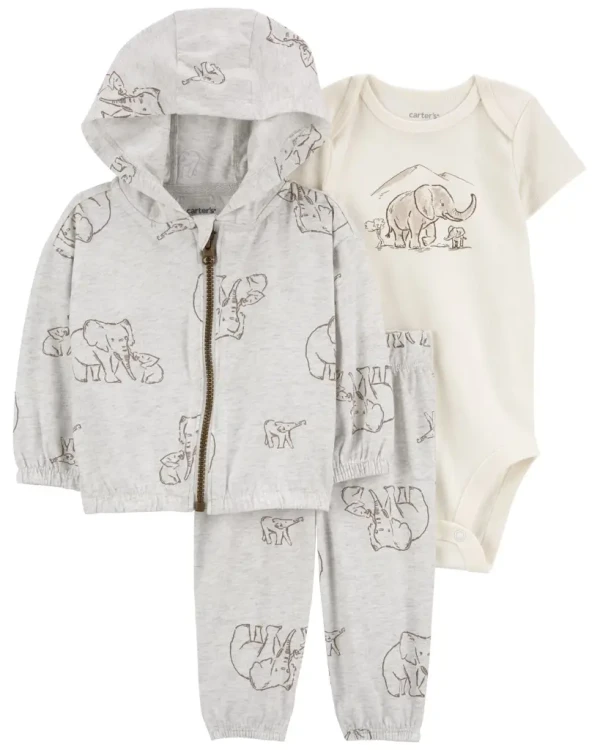 CARTER'S Set 3dielny mikina, tepláky, body kr. rukáv Gray Elephant neutrál MFL 3m/ veľ. 62