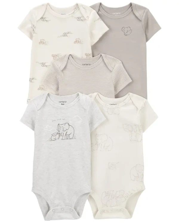 CARTER'S Body krátky rukáv Gray/Cream Elephant neutrál 5ks 18m/ veľ. 86