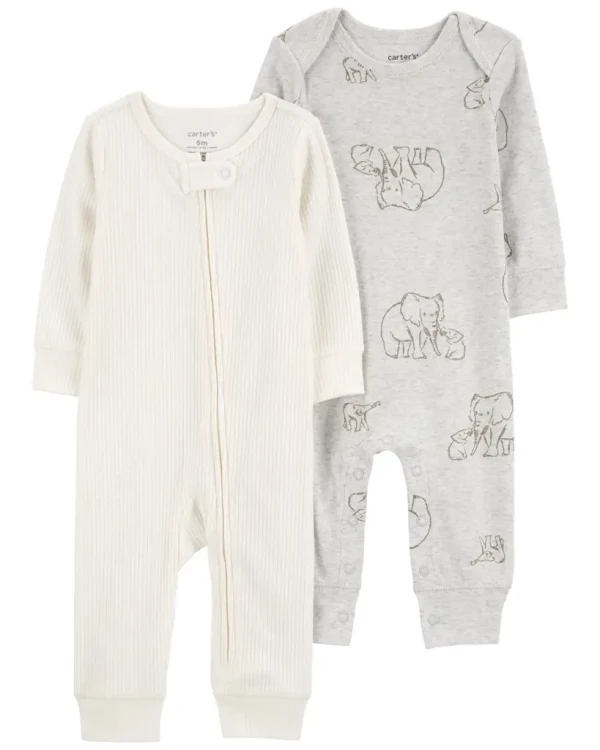 CARTER'S Overal Gray Elephant + Ivory Stripe neutrál MFL 2ks NB/ veľ. 56