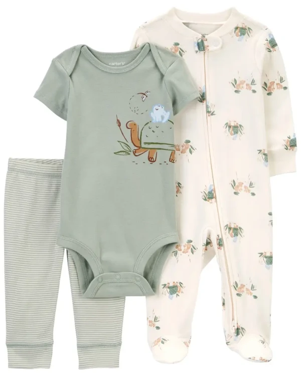 CARTER'S Set 3dielny overal, body kr. rukáv, tepláky Olive Turtle chlapec 6m/ veľ. 68