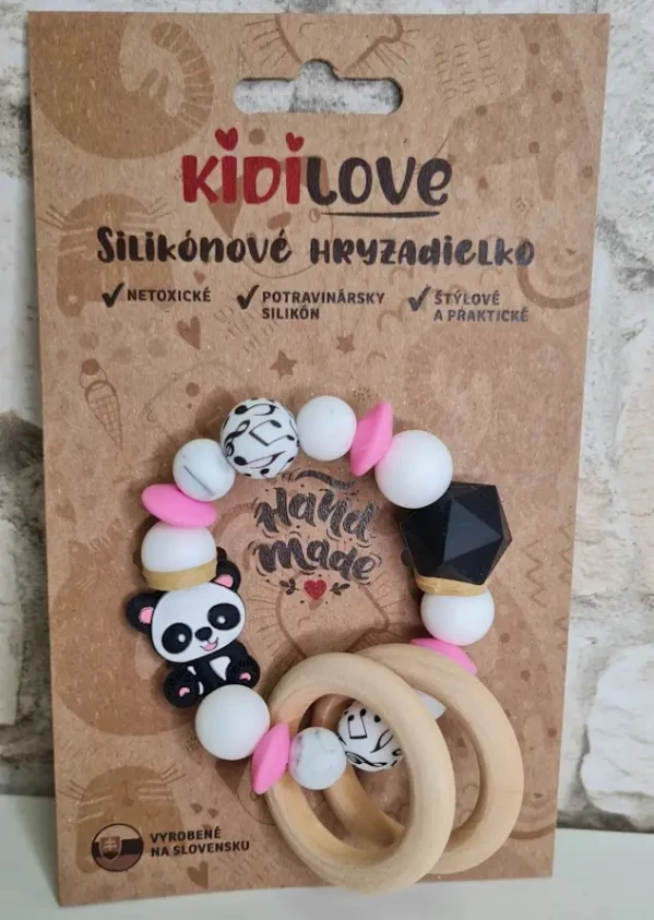 Kidi Love Hrýzadlo / hrkálka 2v1 silikónové PANDA ružové