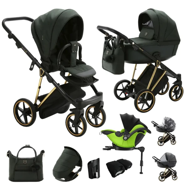 ADAMEX Kočík kombinovaný Belissa Special Edition Dark Green/Gold +KIDDY Evoluna i-size 2+základňa