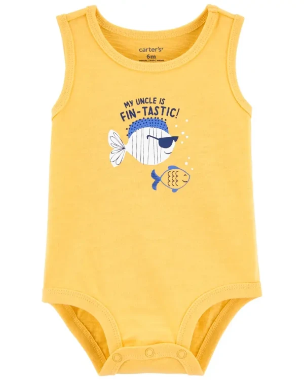 CARTER'S Body bez rukávov Yellow Fish chlapec 12m