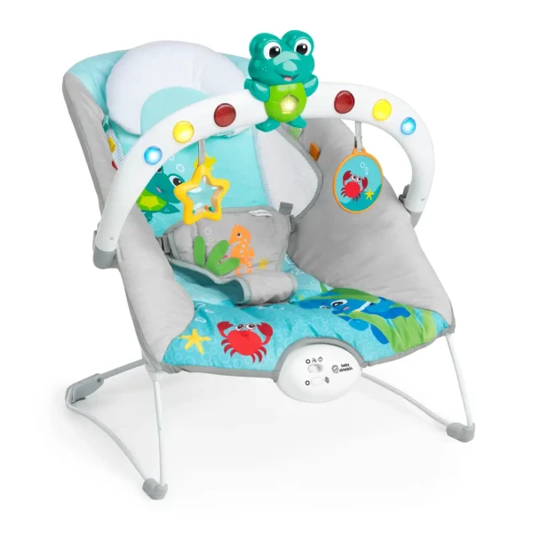 BABY EINSTEIN Lehátko hudobné vibračné so svetielkami Kick to It Neptune do 9 kg