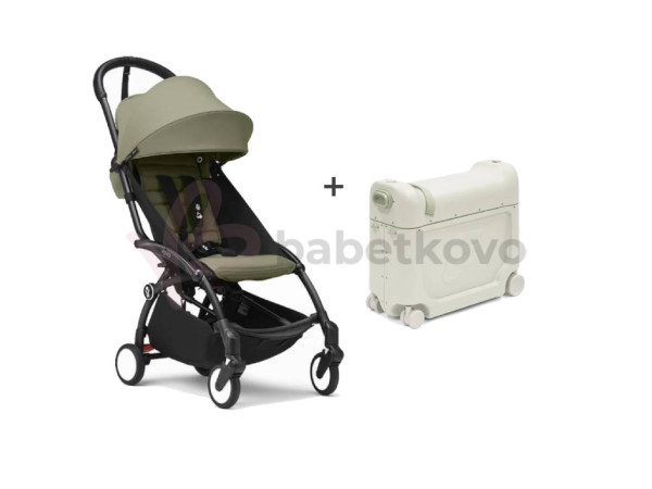 STOKKE® YOYO³ športový kočík 6+ Black/Olive + Jetkids BedBox V3 Sea Green