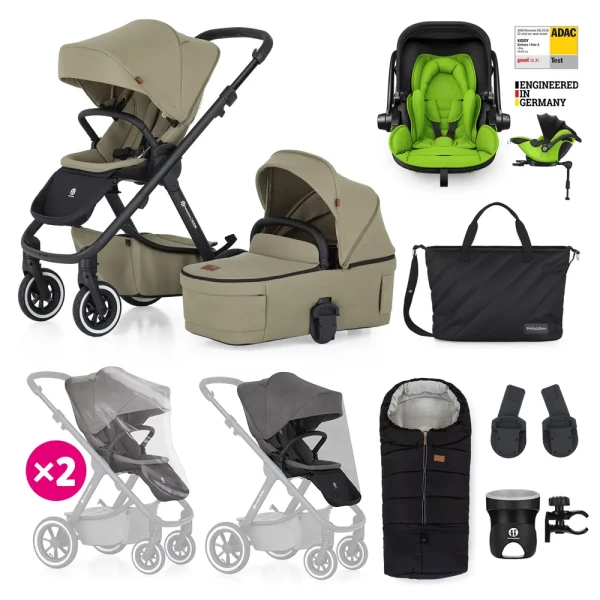 PETITE&MARS Kočík kombinovaný ICON 2v1 Mossy Green XXL AIR + KIDDY Evoluna i-size 2 + základňa