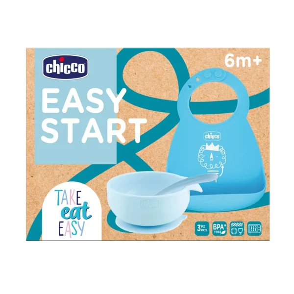 CHICCO Set jedálenský silikónový - blue, 6m+