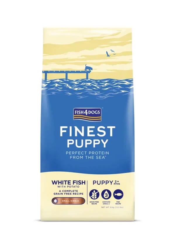 FISH4DOGS Granule malé pre šteniatka Finest biela ryba so zemiakmi 6kg, 2m+