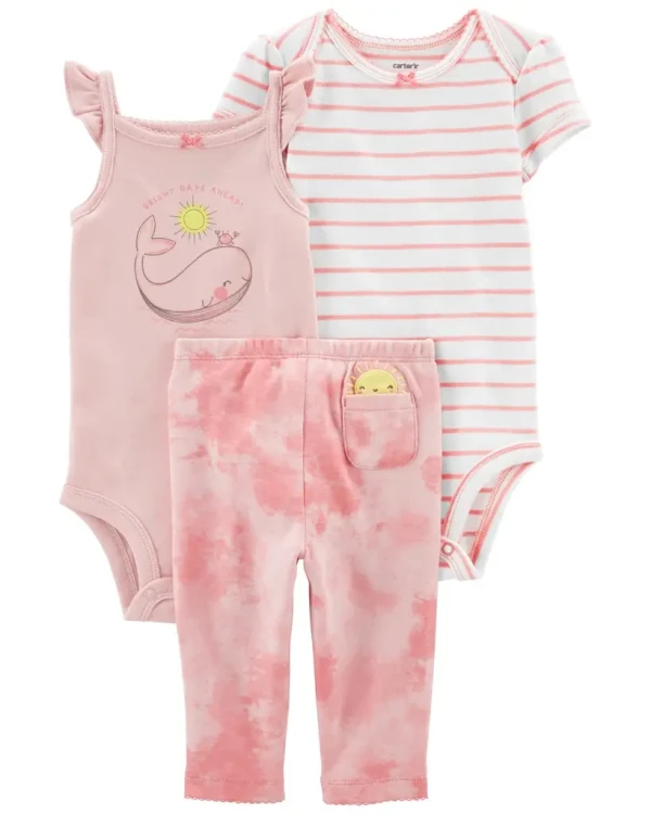 CARTER'S Set 3dielny legíny, body kr. rukáv, body bez rukávov Pink Whale dievča LBB 3m