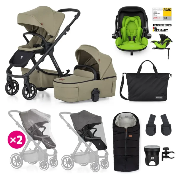 PETITE&MARS Kočík kombinovaný ICON 2v1 Mossy Green XXL RWS + KIDDY Evoluna i-size 2 + základňa