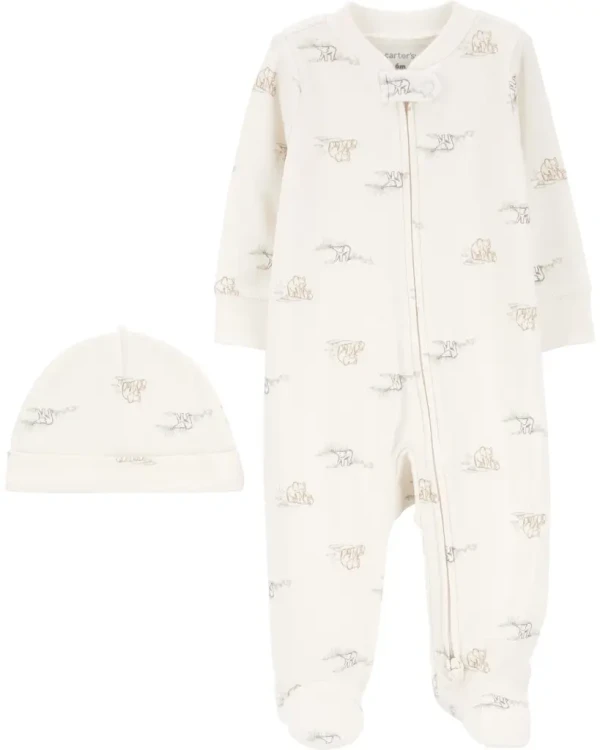 CARTER'S Set 2dielny overal, čiapka Ivory Elephant neutrál MFL 6m/ veľ. 68