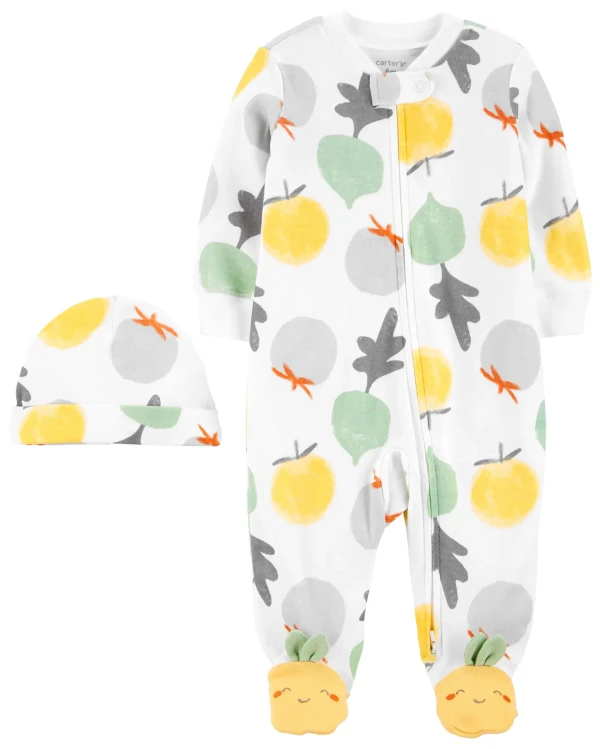 CARTER'S Set 2dielny overal na zips Sleep&Plays, čiapka Veggies neutrál LBB PRE, veľ. 46