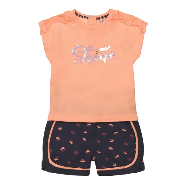 DIRKJE Set 2.d tričko kr. rukáv + nohavice krukáv neónová oranžová dievča veľ.104