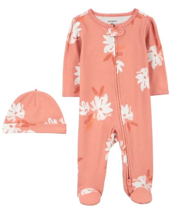 CARTER'S Set 2dielny overal, čiapka Pink Floral dievča MFL 3m/ veľ. 62