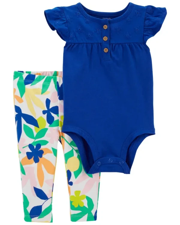 CARTER'S Set 2dielny legíny, body kr. rukáv Cobalt Floral dievča 24m