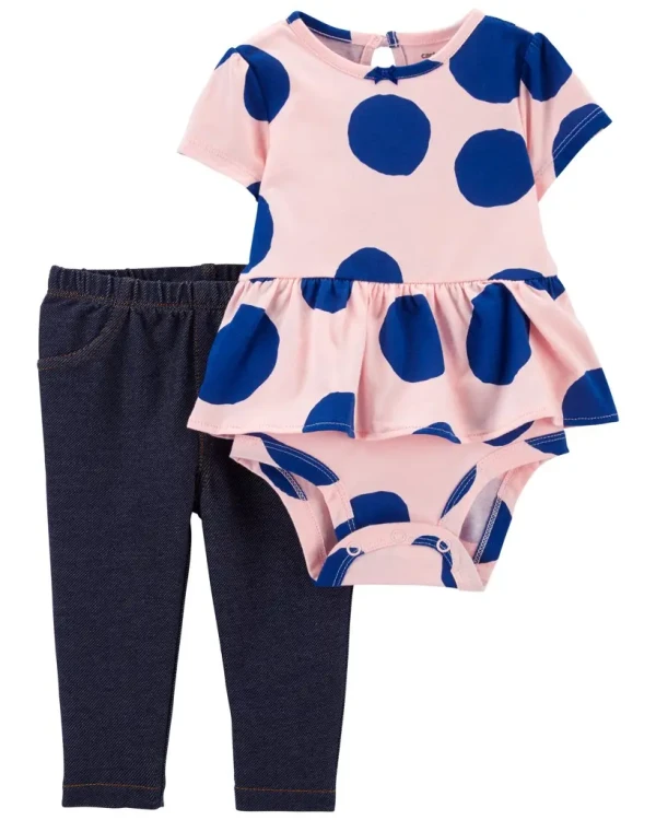 CARTER'S Set 2dielny legíny, body kr. rukáv PinkBlue Dots dievča 3m