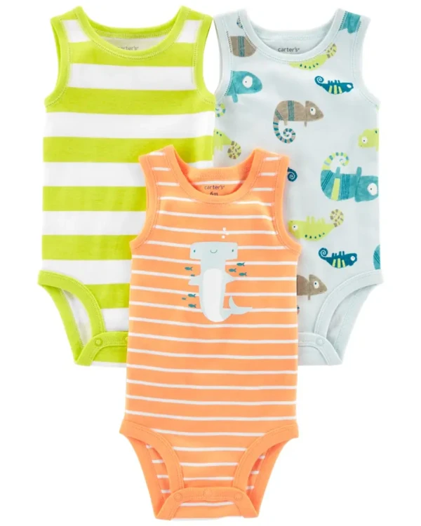 CARTER'S Body bez rukávov Stripes Animals chlapec 3ks 6m