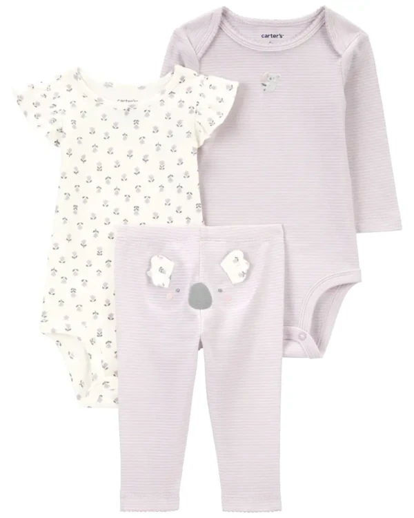 CARTER'S Set 3dielny body dl. rukáv, body kr. rukáv, legíny Purple Stripe/Koala dievča NB/ veľ. 56