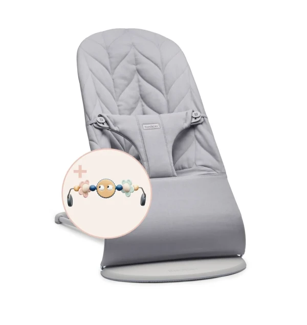 BABYBJORN Bouncer Bliss Light Grey Woven Petal with Googly Eyes Pastelová hračka