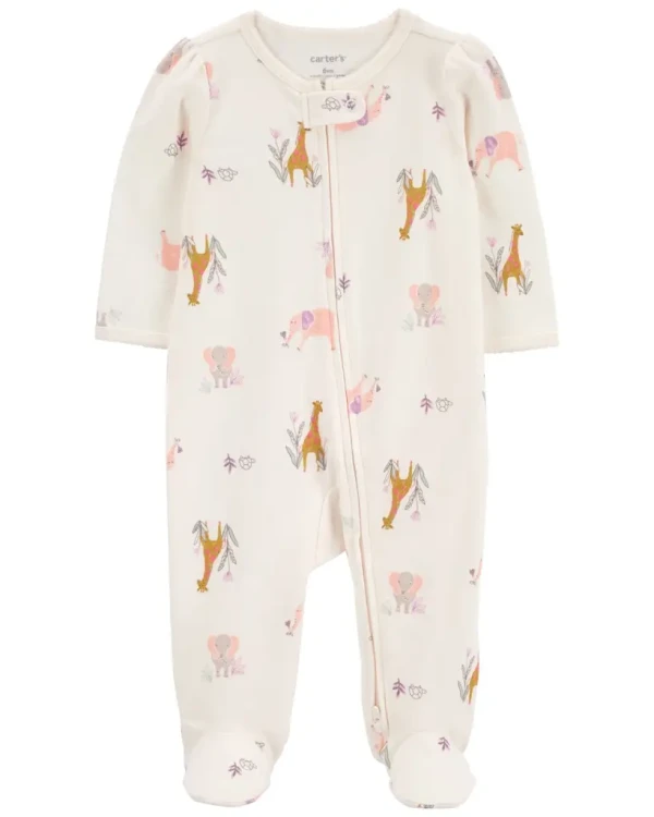 CARTER'S Overal na zips Sleep&Play Ivory Animal dievča 9m/ veľ. 74