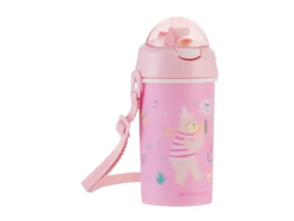 KikkaBoo Hrnček so silikónovou slamkou a popruhom 450ml Music Fest Pink