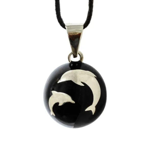 Bola Tehotenská rolnička ESSENTIALS Black with Silver Dolphins