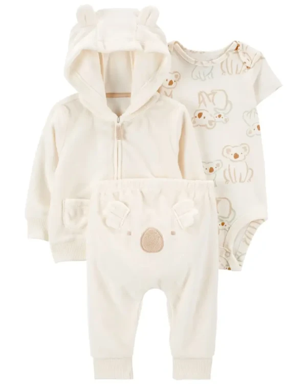 CARTER'S Set 3dielny mikina, body kr. rukáv, tepláky Ivory Koala neutrál 12m/ veľ. 80