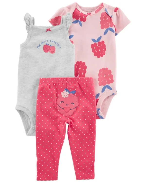 CARTER'S Set 3dielny legíny, body kr. rukáv, body na ramienka Pink Raspberry dievča 9m