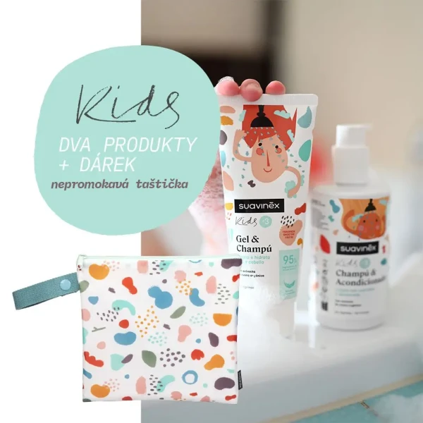 SUAVINEX KIDS Hygienická taštička + Detský šampón + kondicionér 300ml + Detský gélový šampón 200ml