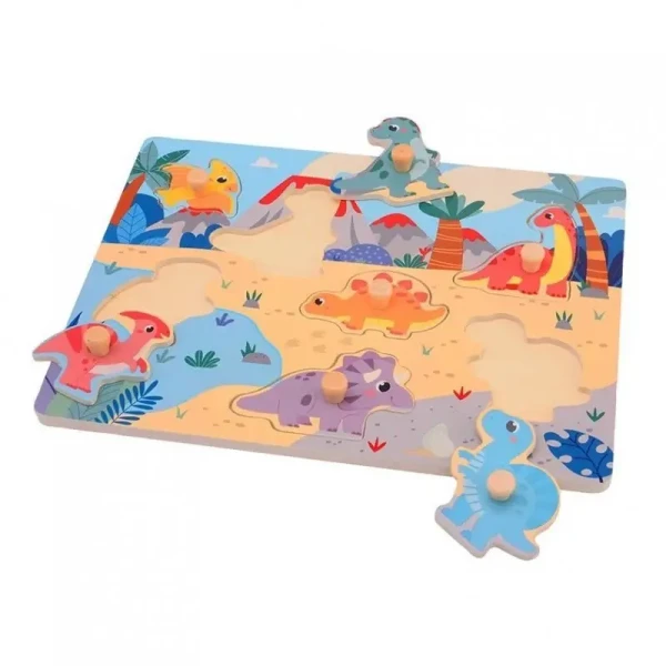 Jouéco Drevené puzzle s úchytkami Dino II 18m+