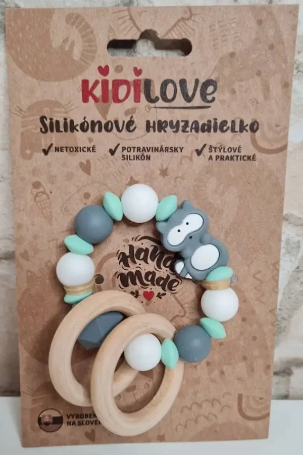 Kidi Love Hrýzadlo / hrkálka 2v1 silikónové MÝVAL grey/mint