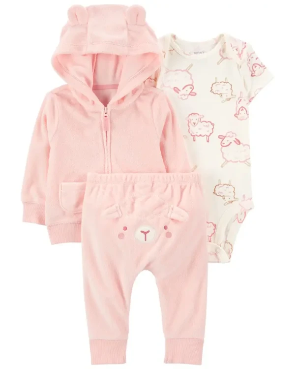 CARTER'S Set 3dielny mikina, body kr. rukáv, tepláky Pink Sheep dievča 12m/ veľ. 80