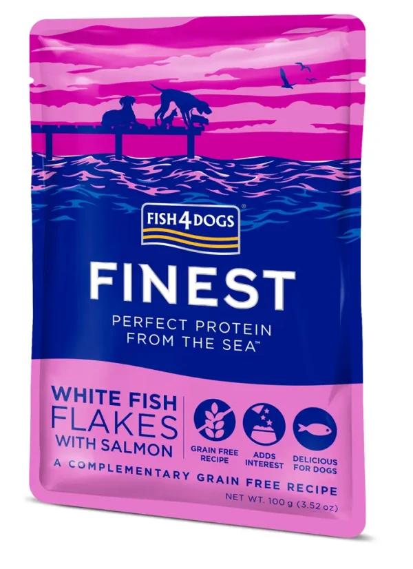 FISH4DOGS Kapsička pre psov Finest kúsky bielej ryby s lososom 100g