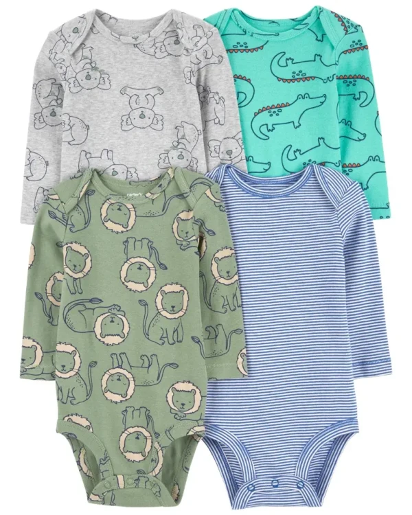 CARTER'S Body dlhý rukáv Blue/Gray Animal chlapec 4ks NB/ veľ. 56