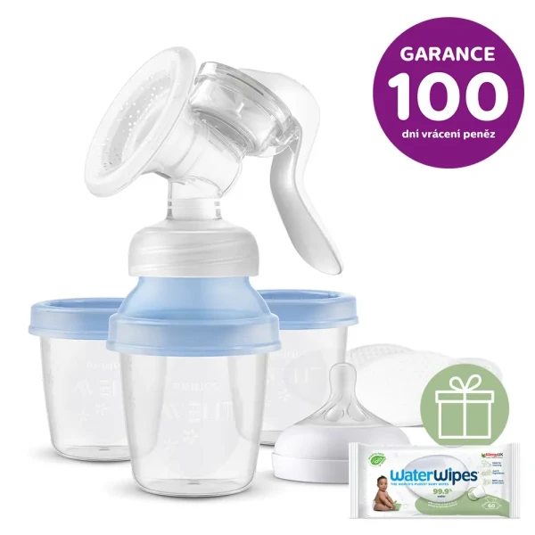 Philips AVENT Odsávačka materského mlieka manuálna s VIA systémom+WW Soapberry 60ks