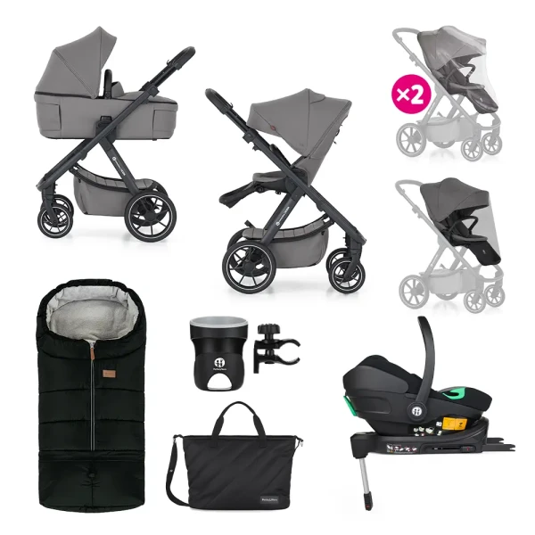 PETITE&MARS Kočík kombinovaný ICON 2v1 Dove Grey XXL RWS + Core Pro i-Size Black Grey + Báza