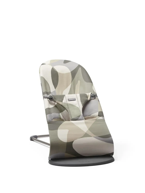 BABYBJORN lehátko BLISS Print Khaki green cotton potlač, tmavo šedá konštrukcia