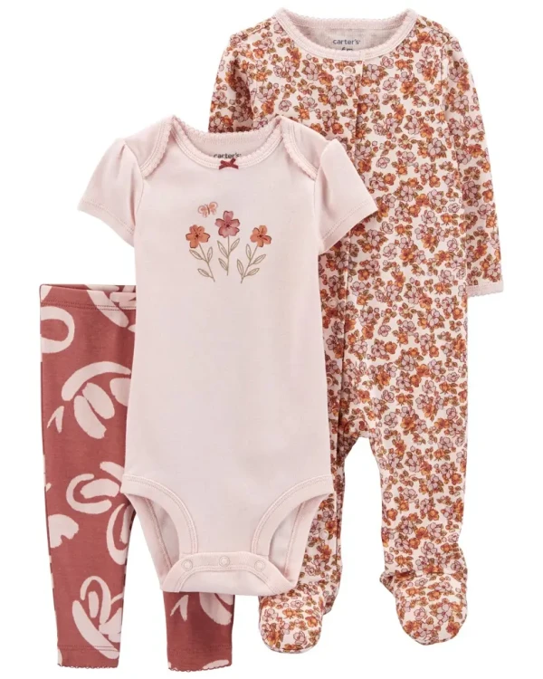 CARTER'S Set 3dielny body kr. rukáv, overal, legíny Pink Floral dievča LBB PRE