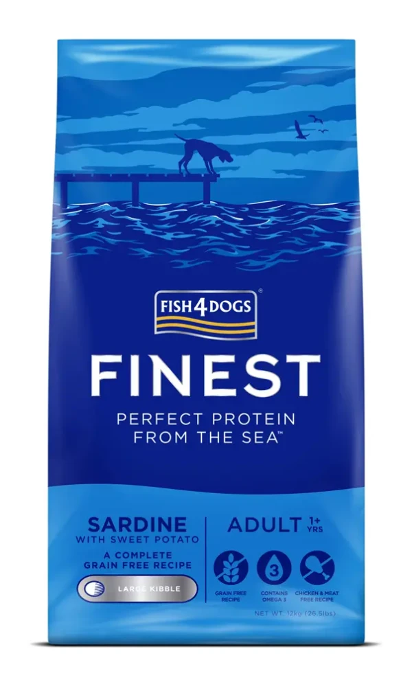 FISH4DOGS Granule veľké pre dospelých psov Finest sardínka so sladkými zemiakmi 12kg,1+