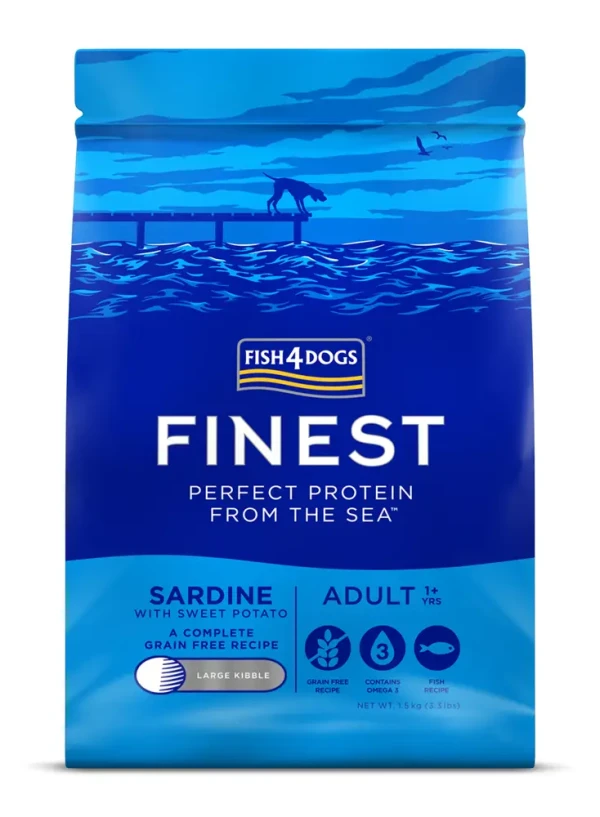 FISH4DOGS Granule veľké pre dospelých psov Finest sardínka so sladkými zemiakmi 1,5kg, 1+